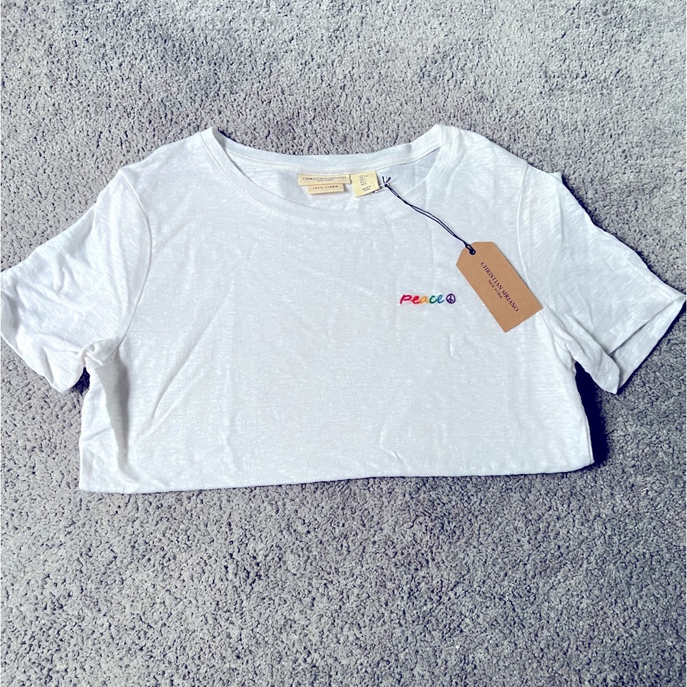 Christian Siriano 100% Linen Rainbow Peace Tee